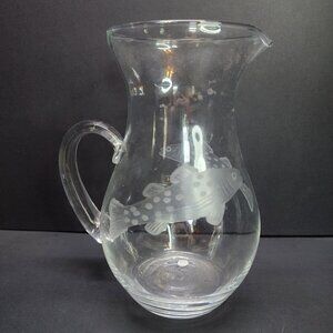 Vintage Clear Glass Serving Pitcher Etched Fish Design 8.25'' Tall
